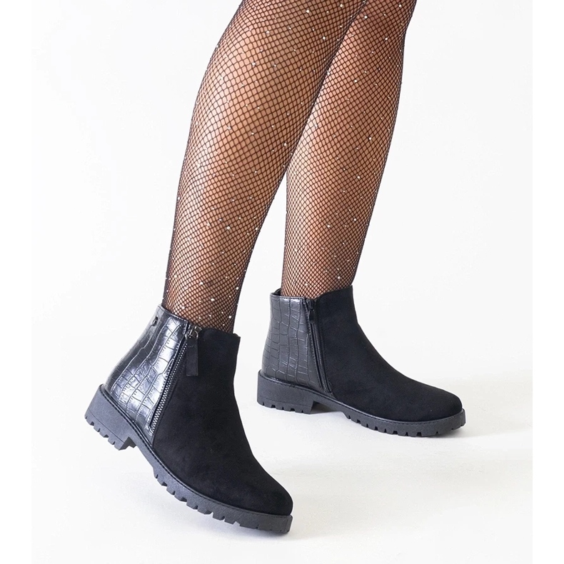 D/CEO Botine negre cu motiv de piele de crocodil, Mifsada din piele intoarsa ecologica negru 1