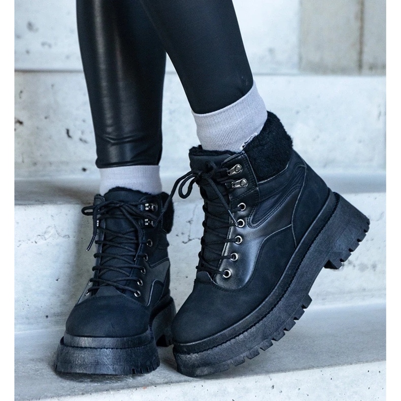 D/CEO Adidasi negri cu talpa groasa si blana Best negru 2