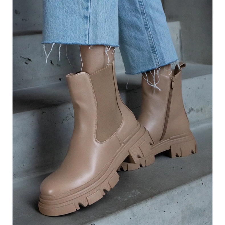 D/CEO Cizme izolate bej cu fermoar, piele ecologica Amaris 2