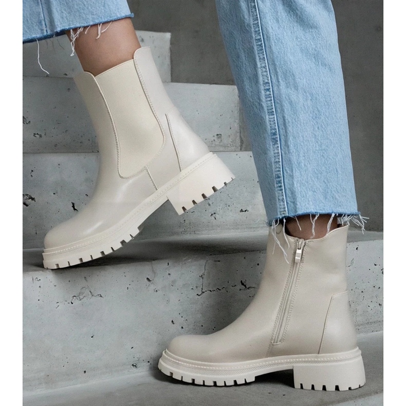 D/CEO Cizme izolate bej cu fermoar, piele ecologica Alia 1