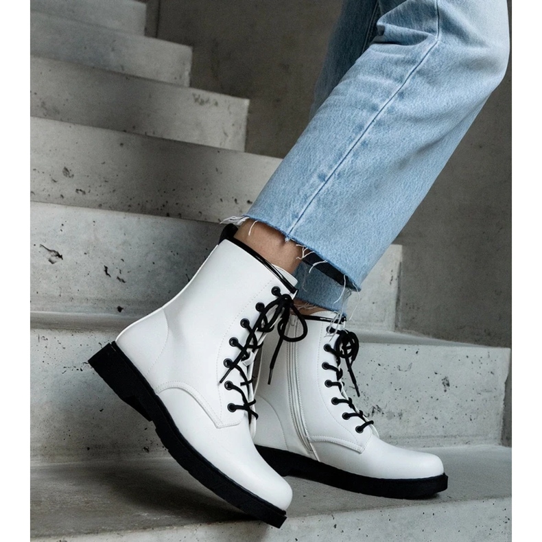 D/CEO Cizme de muncitori izolate albe din piele ecologica Veri 2