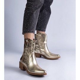 D/CEO Cizme de cowboy de dama aurii cu toc inalt, Madeira metalizat metalic de aur 2