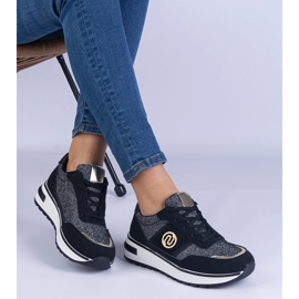 Adidași negri strălucitori cu un decor auriu negru 2