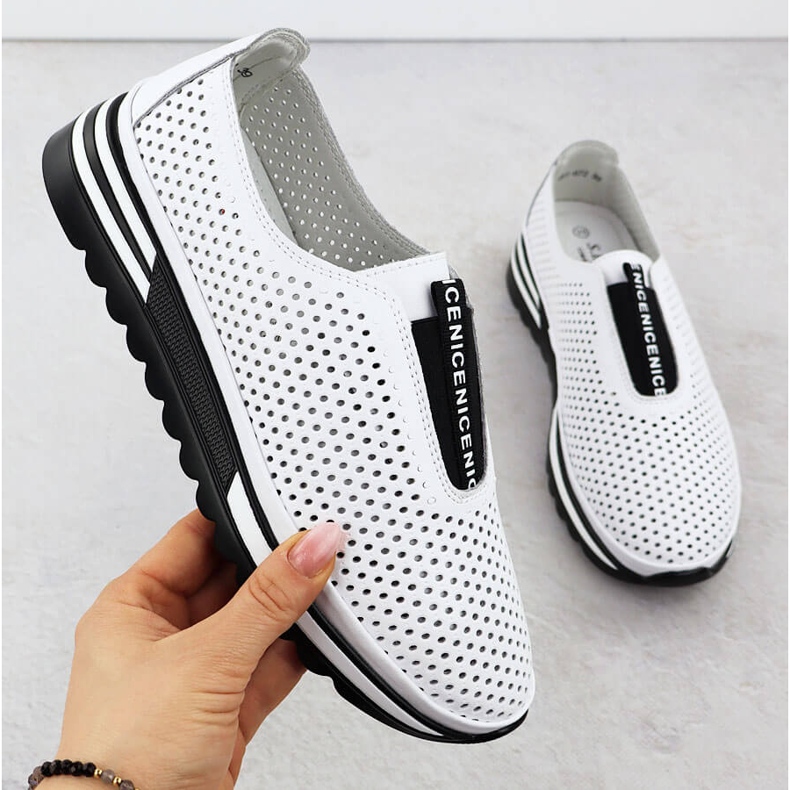 Pantofi pentru femei pentru femei alunecat Openwork White S.Barski LR51-672 alb 1