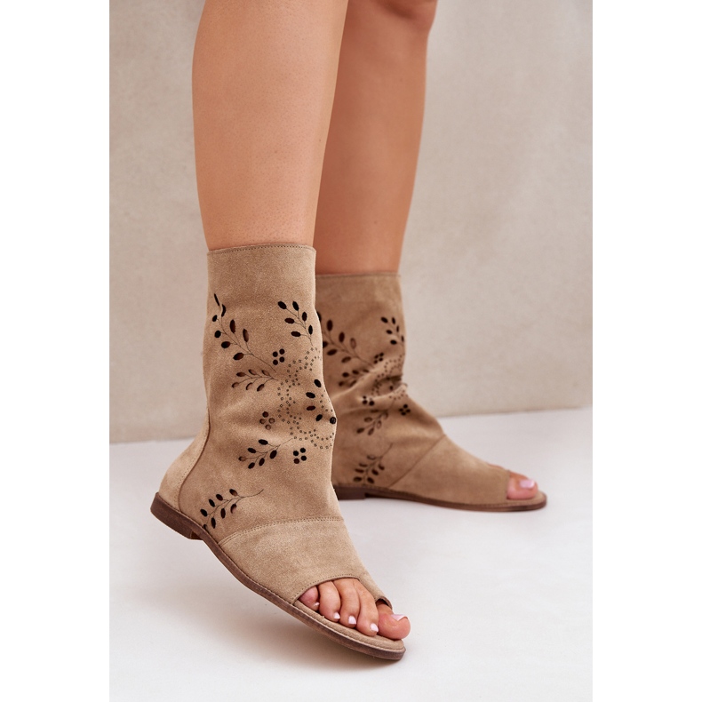 Sandale Zazoo 3437 pentru femei de piele intoarsa, cu partea superioara cu fermoar, bej 2