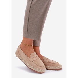 Espadrilles pentru femei cu o împletitură de iută pe o talpă de bej plat 1