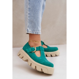 Pantofi din piele de piele de piele de piele de piele de piele de piele de piele de piele Zazoo Buckle 20183 Green verde 2