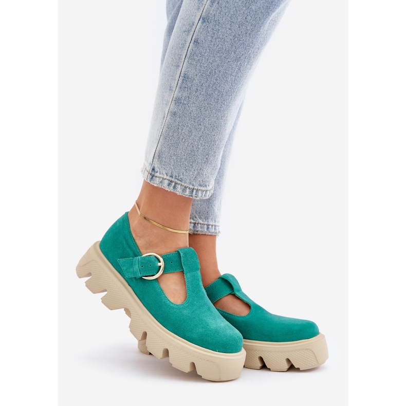 Pantofi din piele de piele de piele de piele de piele de piele de piele de piele de piele Zazoo Buckle 20183 Green verde 1
