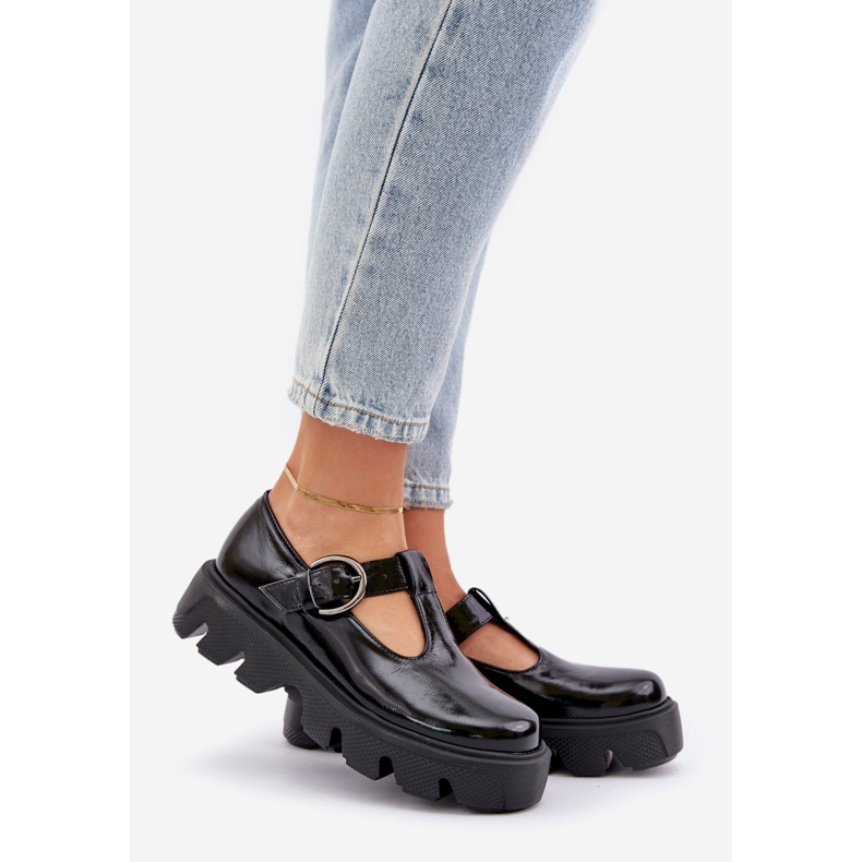 Încălțăminte din piele vopsită cu o cataramă Zazoo 20183 Negru 1