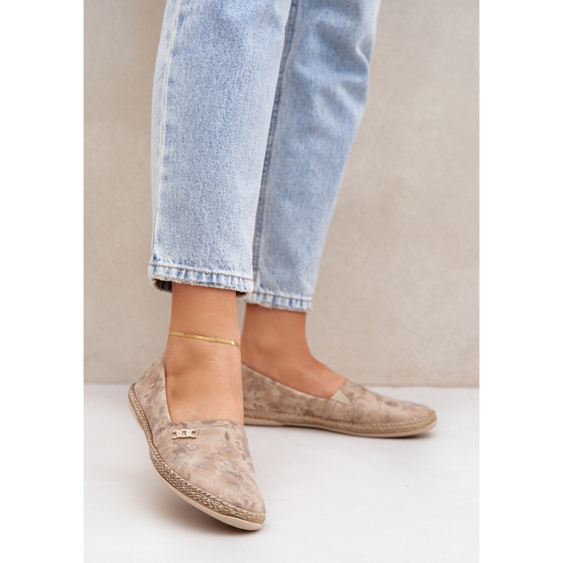 Elegant Suede Espadrilles cu flori pentru femei Zazoo 10177 bej 2