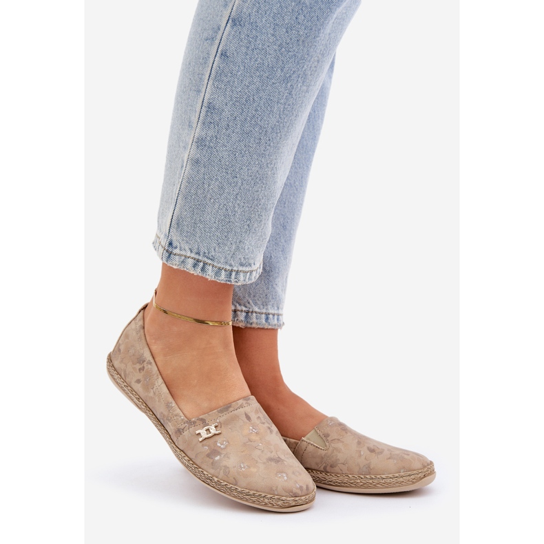 Elegant Suede Espadrilles cu flori pentru femei Zazoo 10177 bej 1