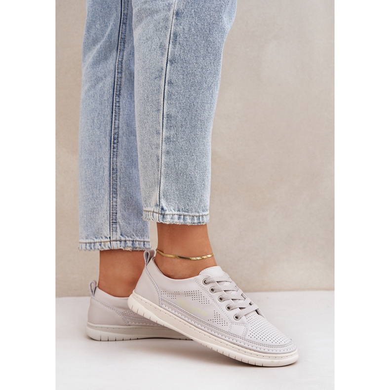 Adidaje din piele pentru femei Openwork gri 2