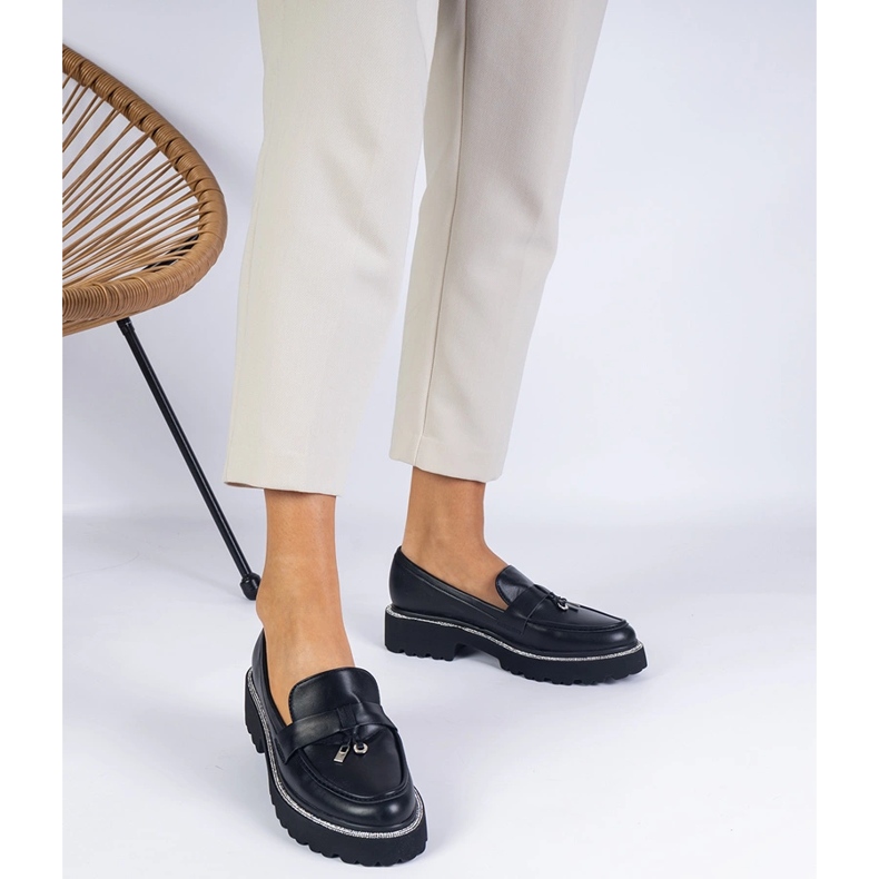 Mocasini negri decorati cu strasuri negru 1