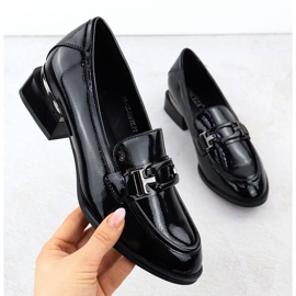 Pantofi pentru femei lăcuiți pe un călcâi decorativ Vinceza Black 58492 negru 1