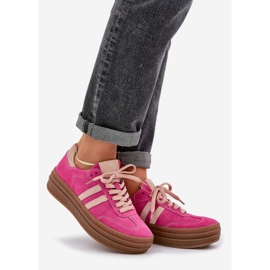 Zazoo N1068S4 adidași din piele de căprioară pentru femei pe platforma Fuchsia roz 1