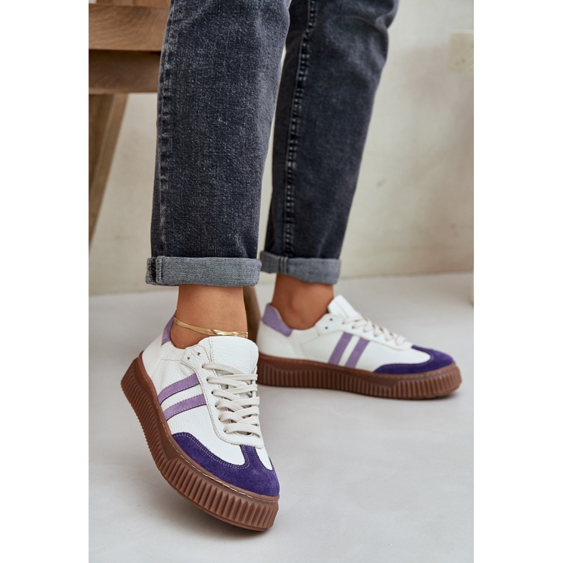 Zazoo N1068S6 Piele scăzute adidași pentru femei pe platformă Alb 2