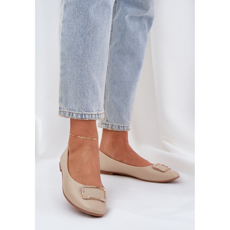Ballerine din piele eco cu decorare bej 2