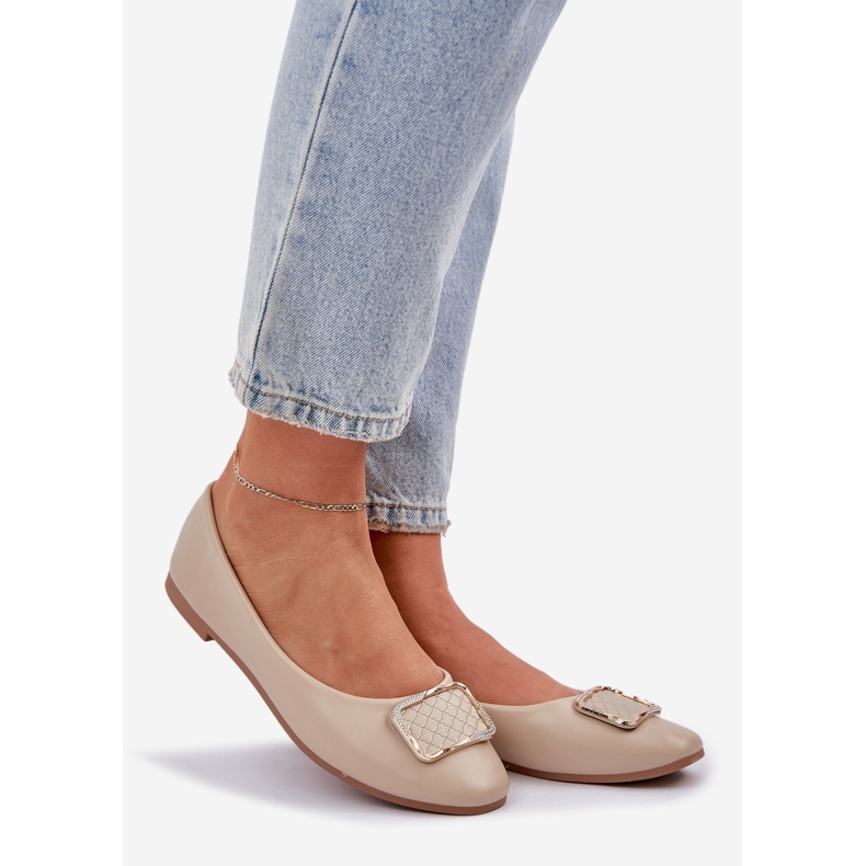 Ballerine din piele eco cu decorare bej 1 Ballerine din piele eco cu decorare bej 1
