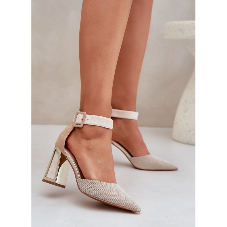 Sandale pe postare cu degetele de la picioare ascuțite bej 2