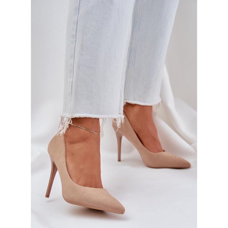 Pinuri clasice de piele de căprioară bej 2