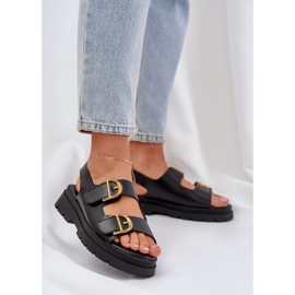 Sandale din piele eco cu cleme negre negru 2