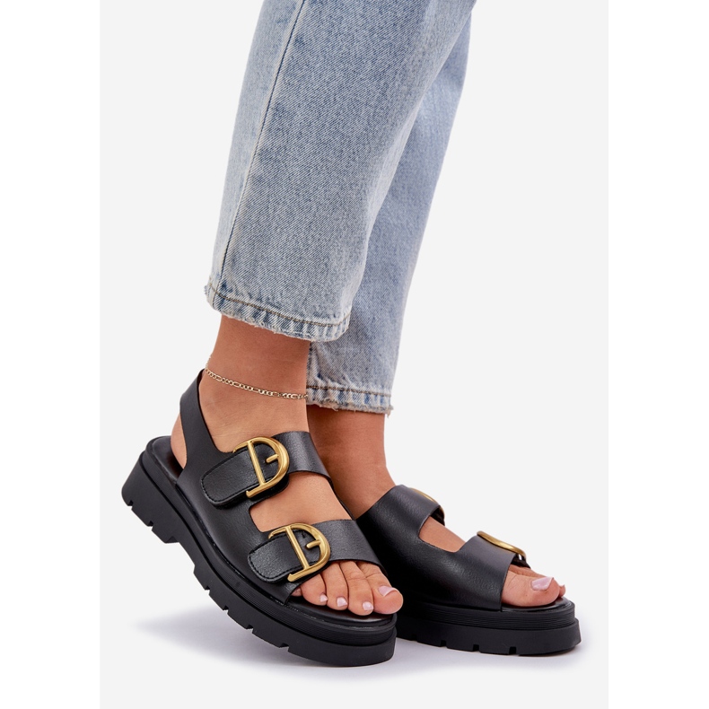 Sandale din piele eco cu cleme negre negru 1