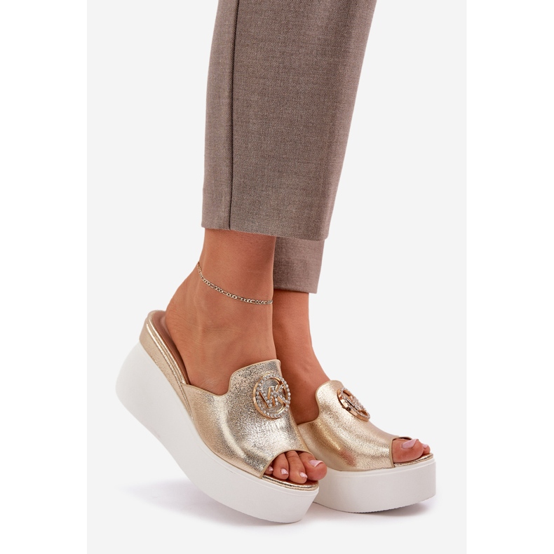 Papuci pe platformă și pene cu un ornament de aur 1