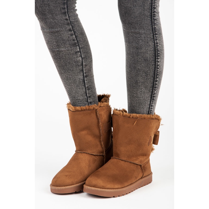 Mukluki din piele intoarsa cu fundita maro 1 Mukluki din piele intoarsa cu fundita maro 1