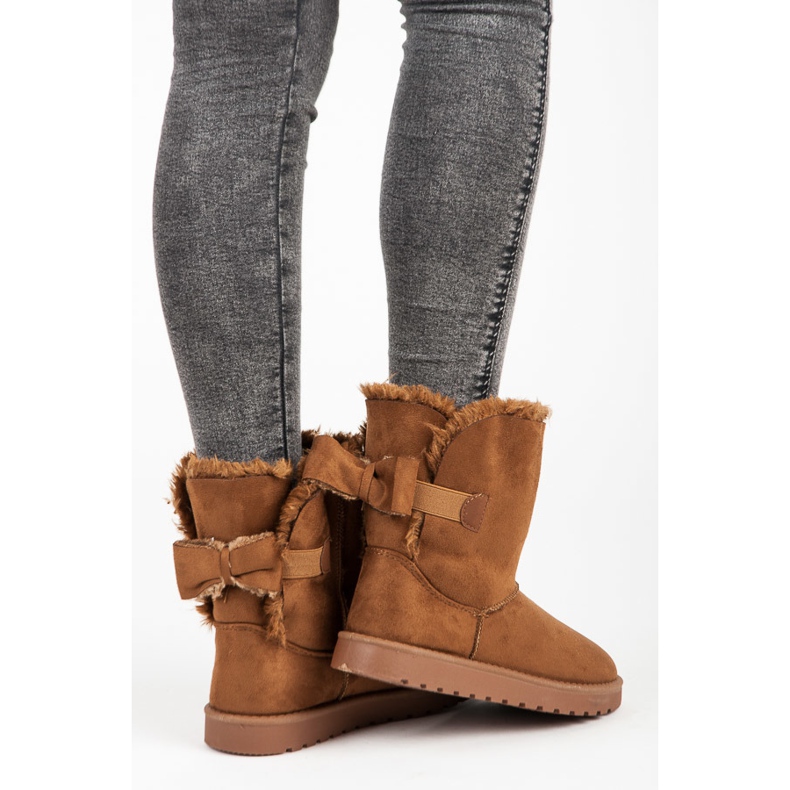 Mukluki din piele intoarsa cu fundita maro 2 Mukluki din piele intoarsa cu fundita maro 2