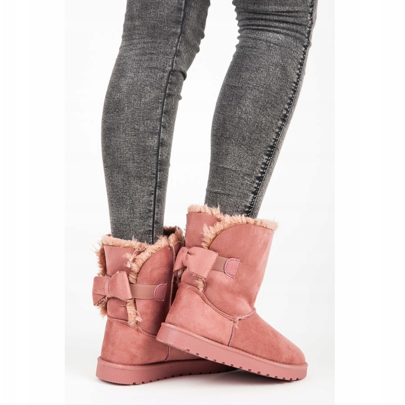 Mukluki din piele intoarsa cu fundita roz 1 Mukluki din piele intoarsa cu fundita roz 1