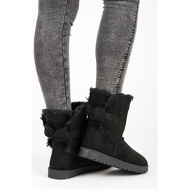 Mukluki din piele intoarsa cu fundita negru 1