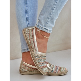 Espadrilles din piele elegantă cu o împletitură multikolă Zazoo 10178 de aur 2