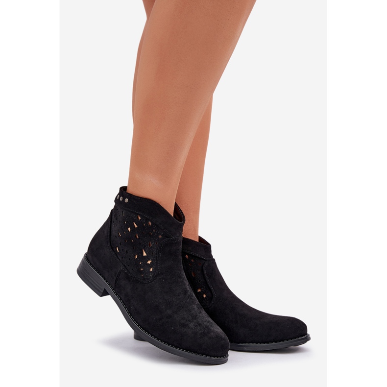 Cizme deschise pentru femei cu toc plat S.Barski Hy51-113 Negru 1