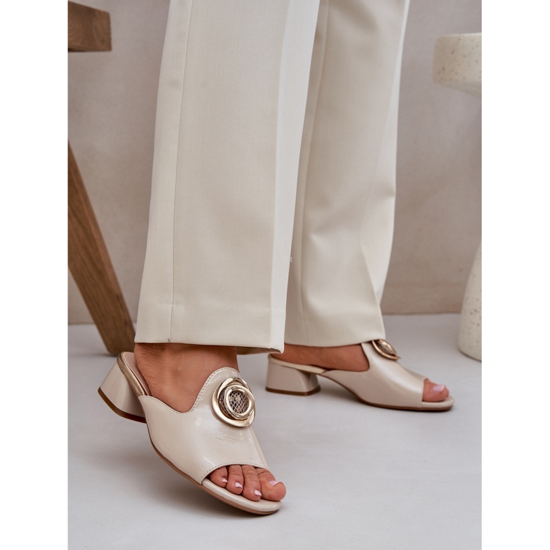 Jezzi Elegant Femei Low -Heeds cu o decorare bej 2