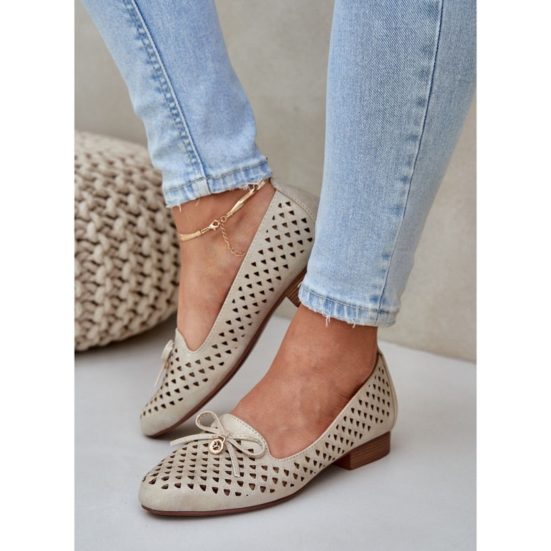 Jezzi Balerine deschise cu un arc din piele eco de aur 2