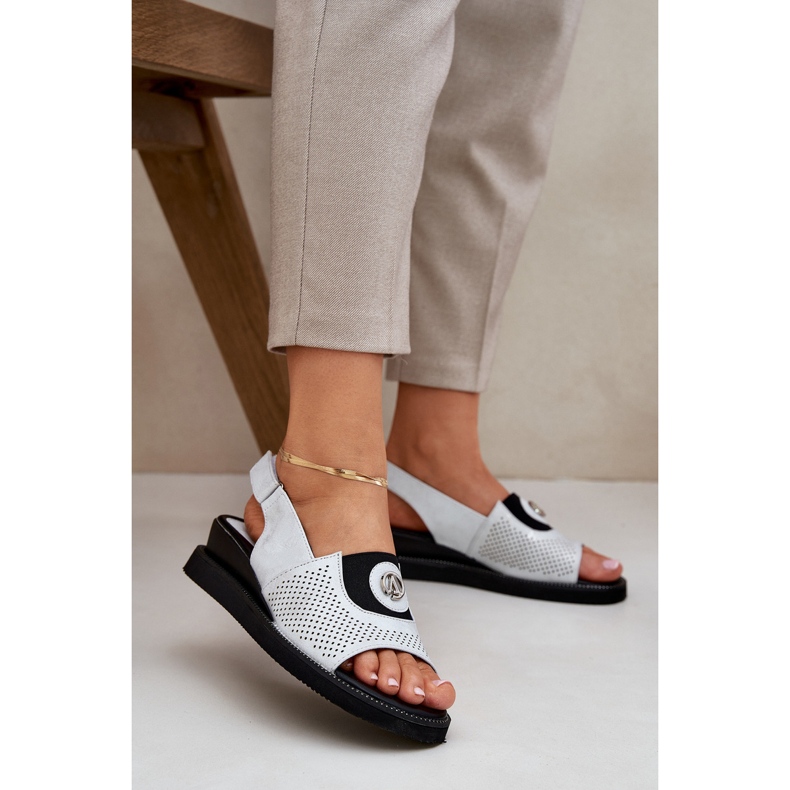 Jezzi Sandale pentru femei pe o pană de argint cu ornament 2