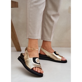 Jezzi Sandale pentru femei pentru pană de aur cu un ornament 2