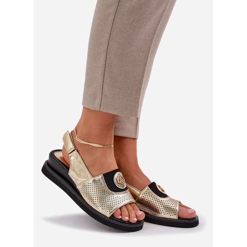 Jezzi Sandale pentru femei pentru pană de aur cu un ornament 1