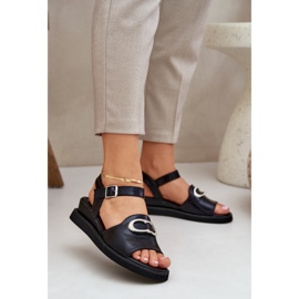 Jezzi Sandale de pană pentru femei pictate cu un decor negru 2