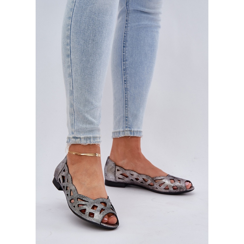 Jezzi Balerine de argint deschise cu degetele goale 2