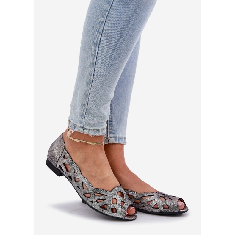 Jezzi Balerine de argint deschise cu degetele goale 1