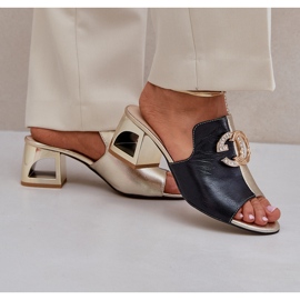 Tocuri elegante din piele Laura Messi 2875 Negru și Aur 2