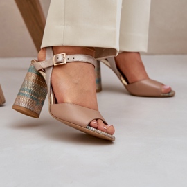 Sandale elegante din piele pe Laura Messi 2136 Post Dark -Bearing bej 2