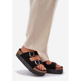 Papuci pentru femei pe o platformă masivă cu catarame negre negru 1