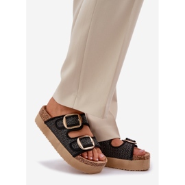 Papuci cu împletitură și catarame pe platforma masivă neagră negru 1 Papuci cu împletitură și catarame pe platforma masivă neagră negru 1