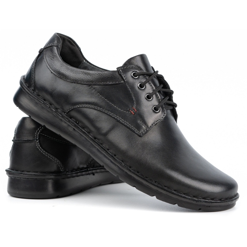 Kampol Pantofi casual barbati din piele 13/27 fata neagra negru 2