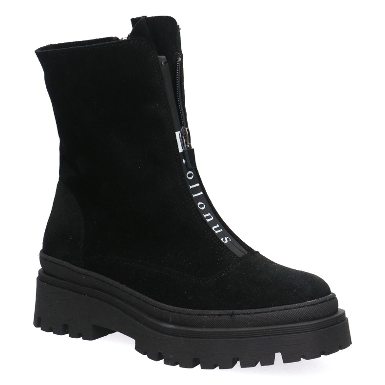 Muncitori din piele pentru femei Pollonus Black Velor 5-1601-001 negru 1