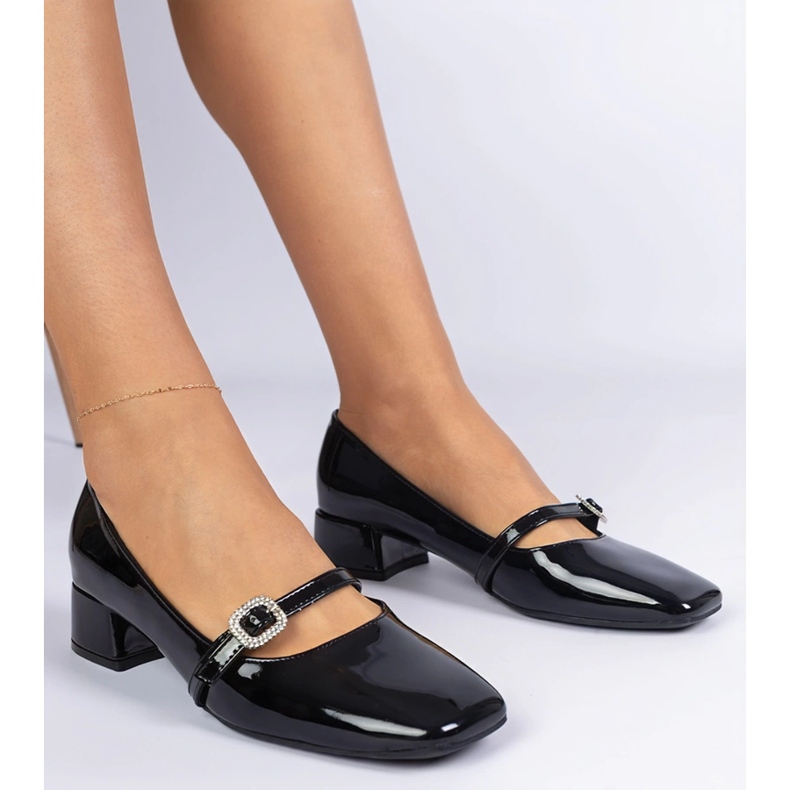 Pompe elegante negre decorate cu zirconi negru 2