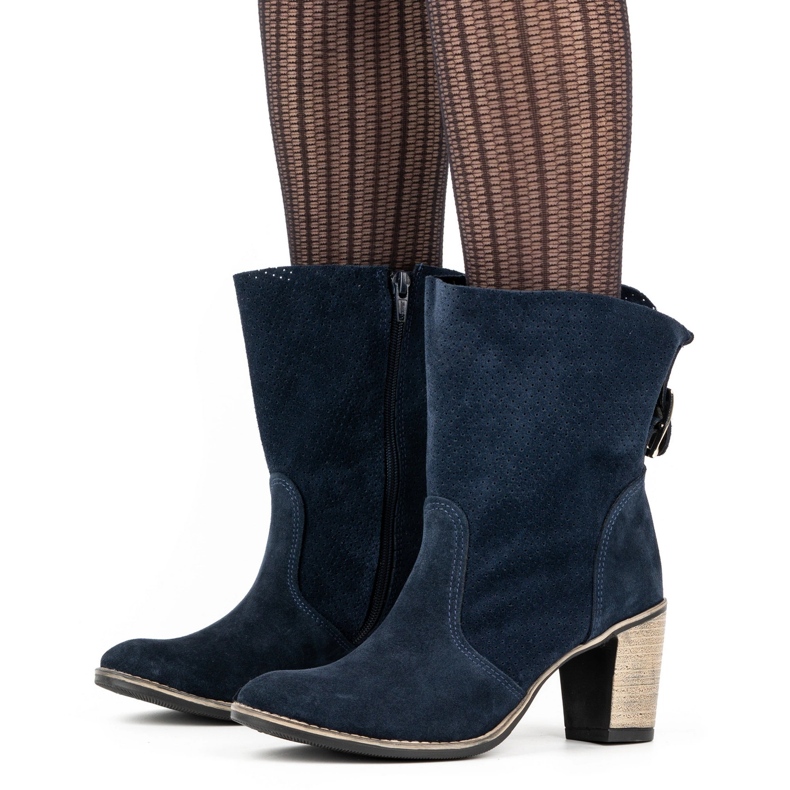 Olivier Botine din piele ajurata Sophia, bleumarin albastru 1