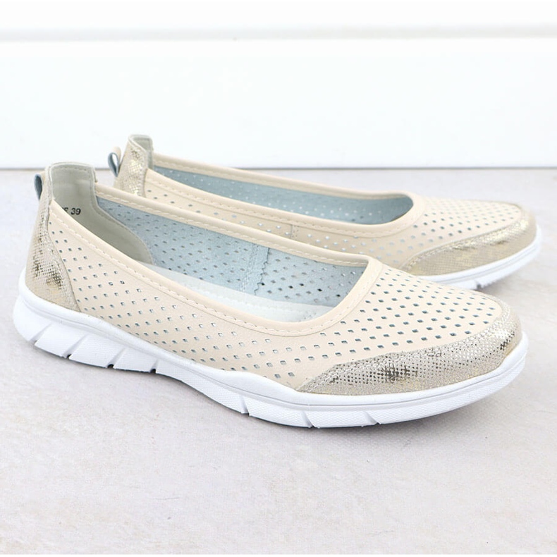 Ballerinas din piele Openwork Comfort bege Vinceza 95323 bej 2